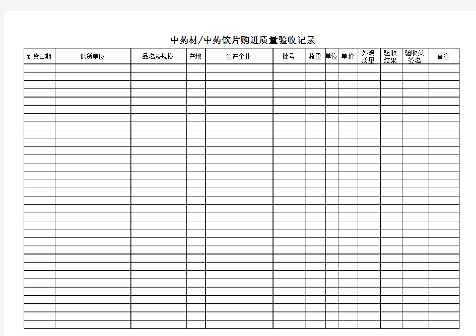 中药饮片验收记录