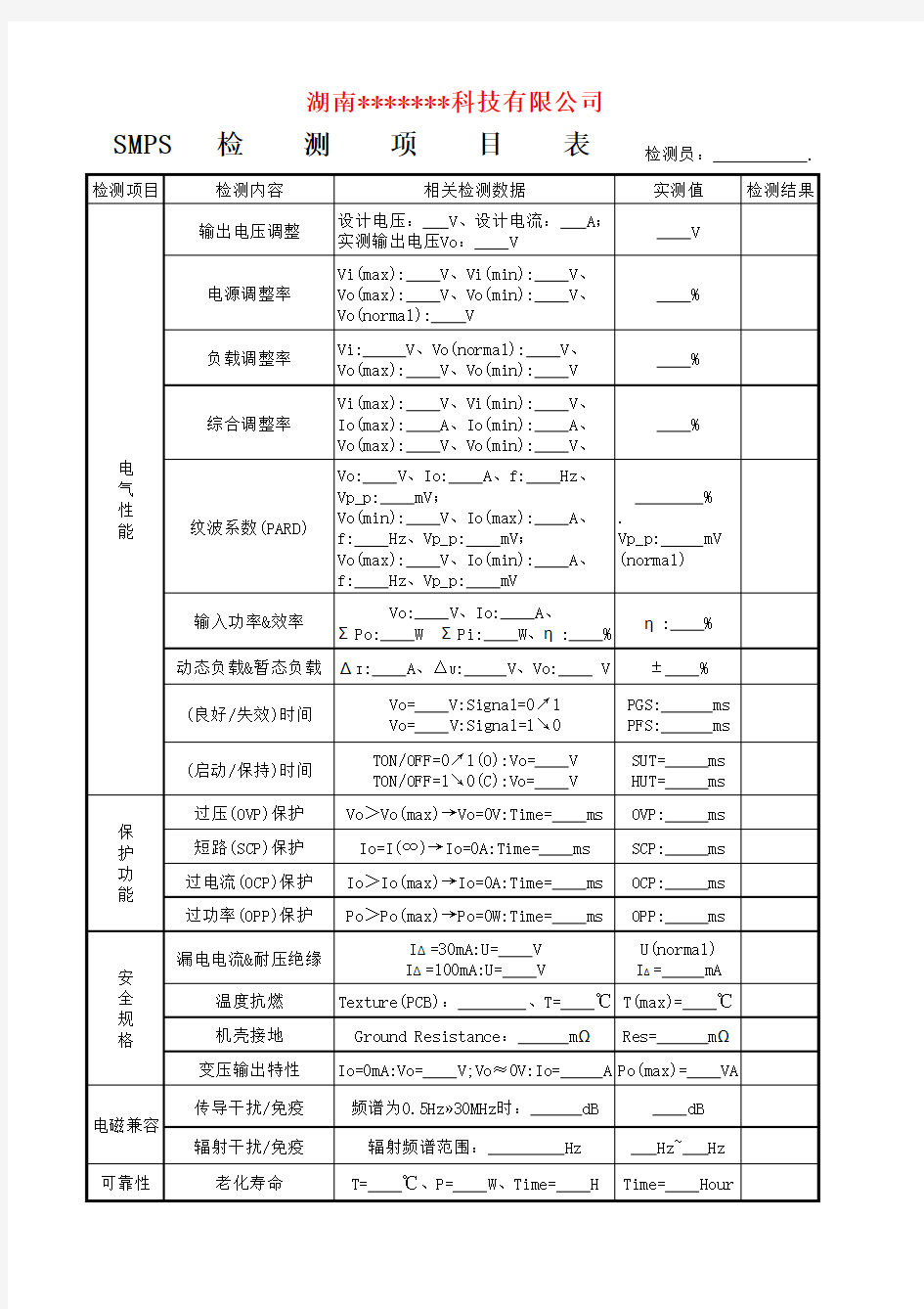 开关电源 SMPS检测报告