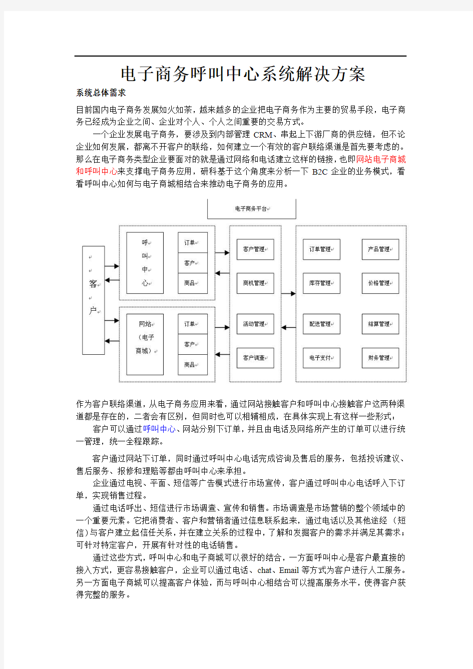 电子商务呼叫中心系统解决方案