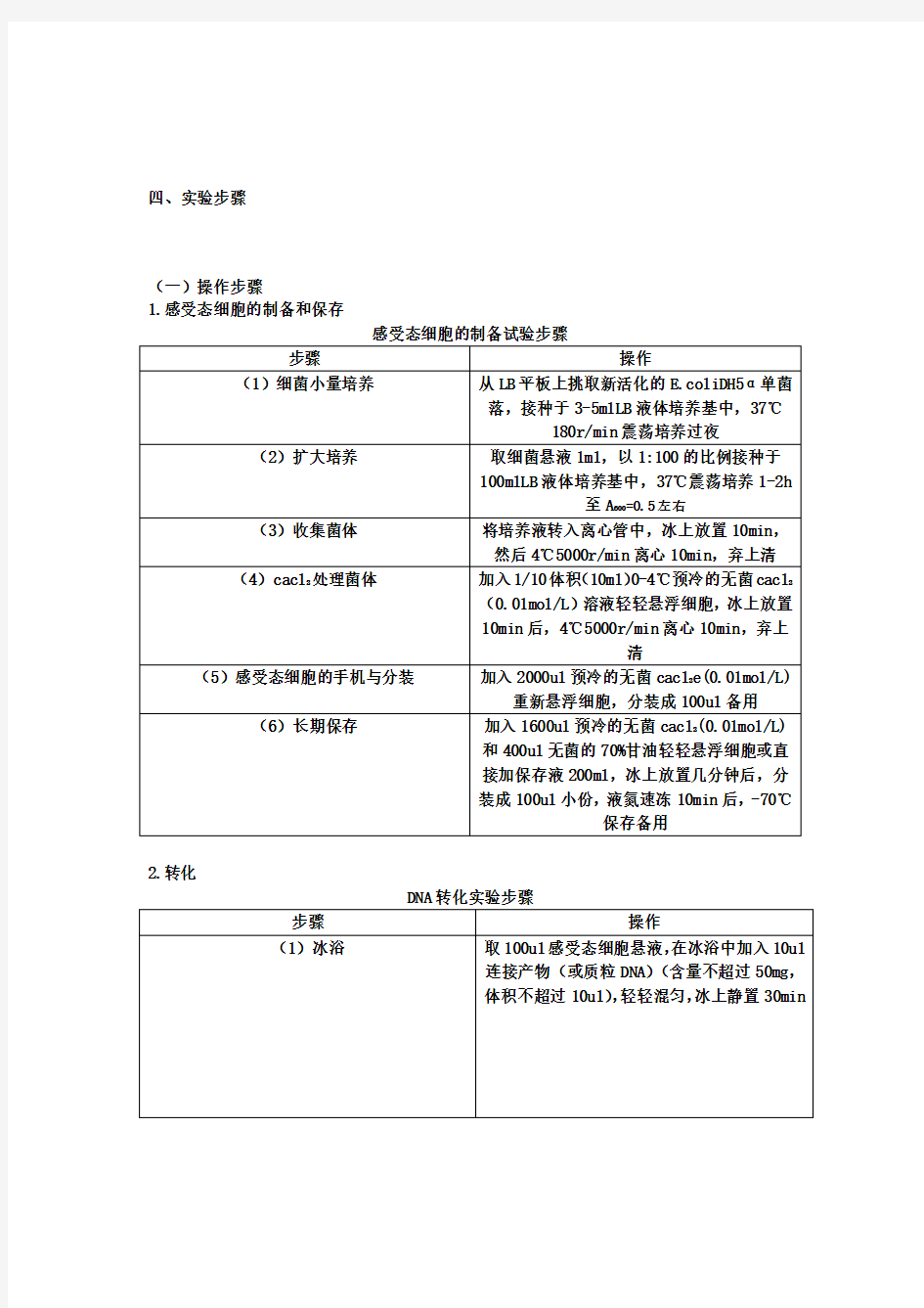 实验五 大肠杆菌感受态细胞的制备及转化