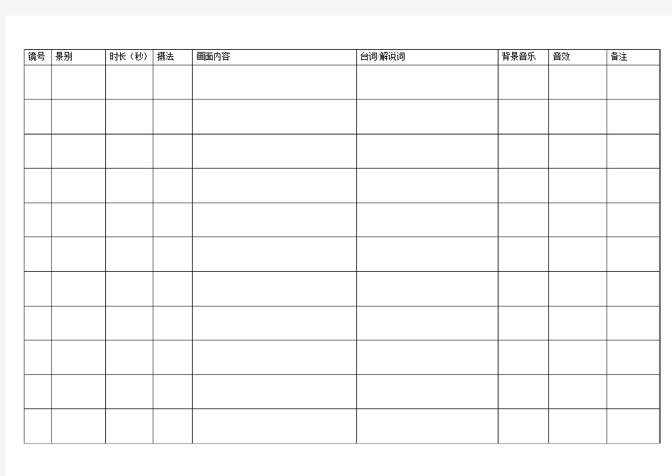 分镜头剧本表格模版