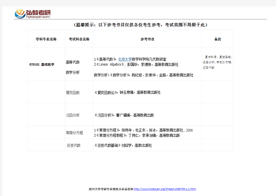 四川大学基础数学考研参考书目