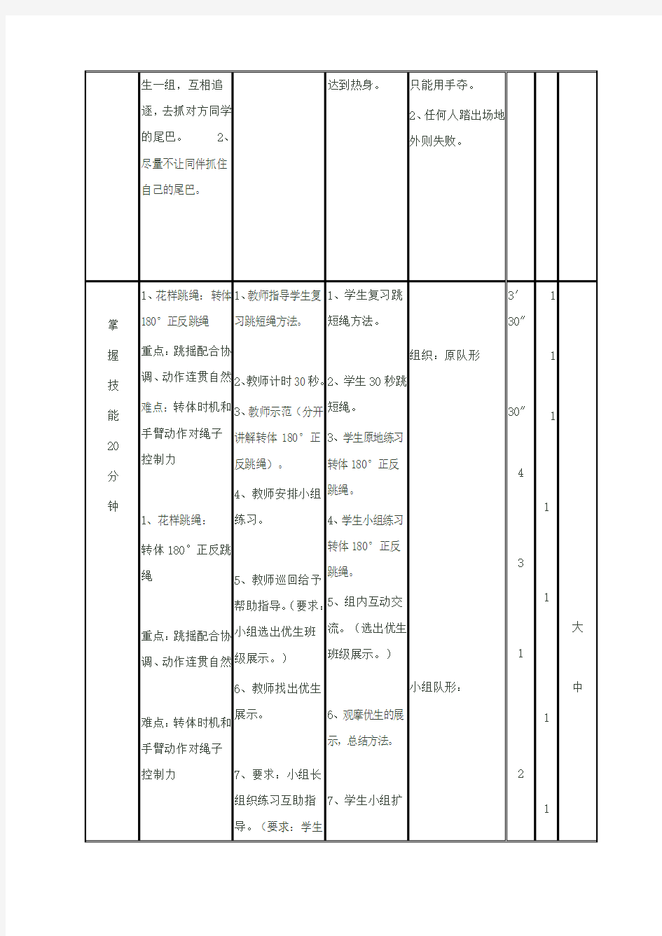 人教版九年级《花样跳绳：转体180°正反跳绳》教案