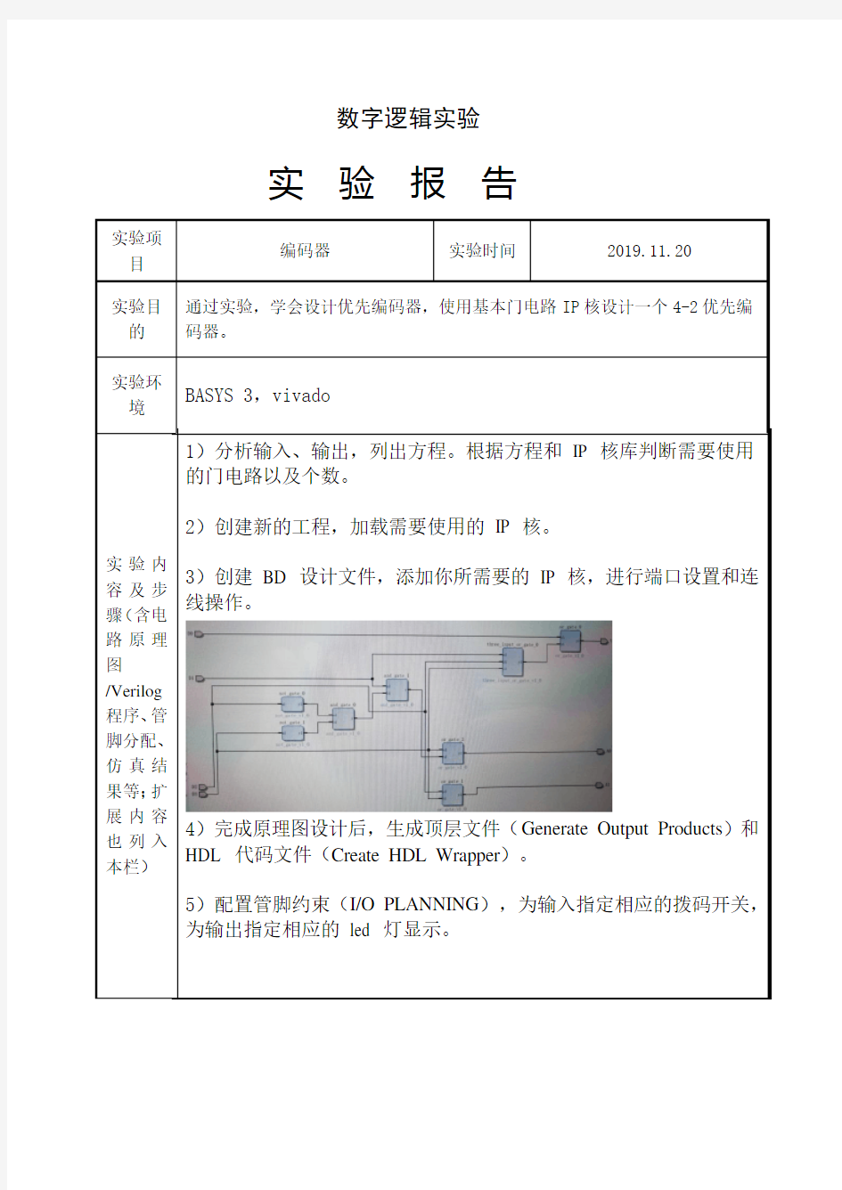 数字逻辑实验报告。编码器