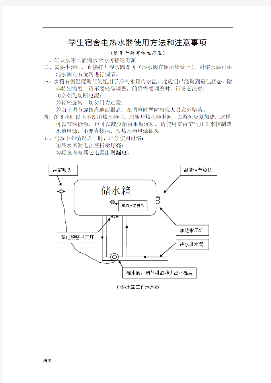 学生宿舍电热水器使用方法和注意事项课件