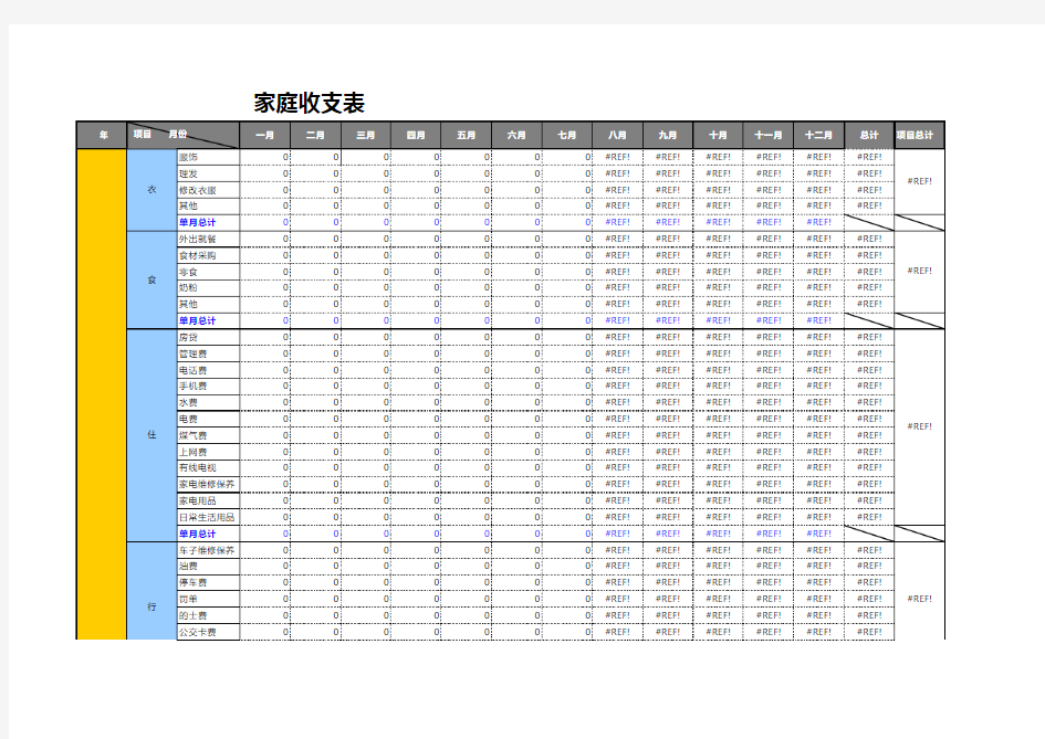 家庭收支明细表格模板