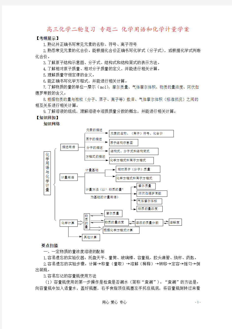 高三化学二轮复习 专题二 化学用语和化学计量学案