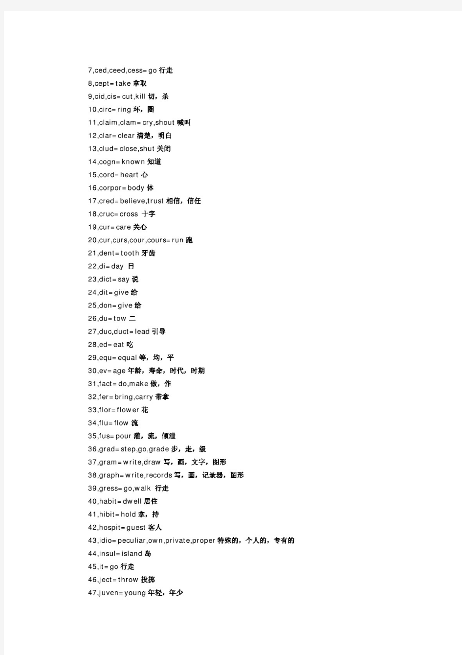 英语中最常用的252个词根