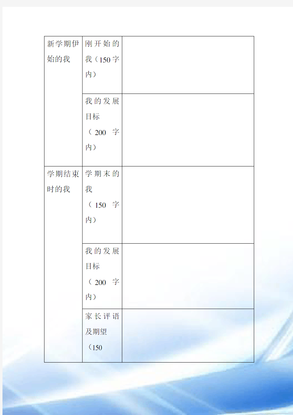 表格高一学生综合素质评价