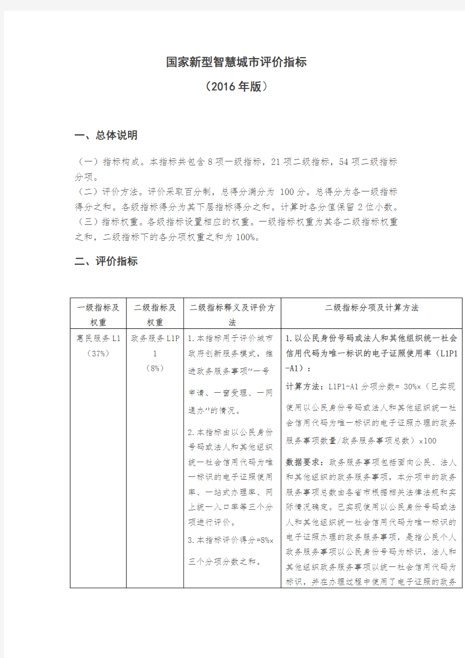 国家新型智慧城市评价指标2016