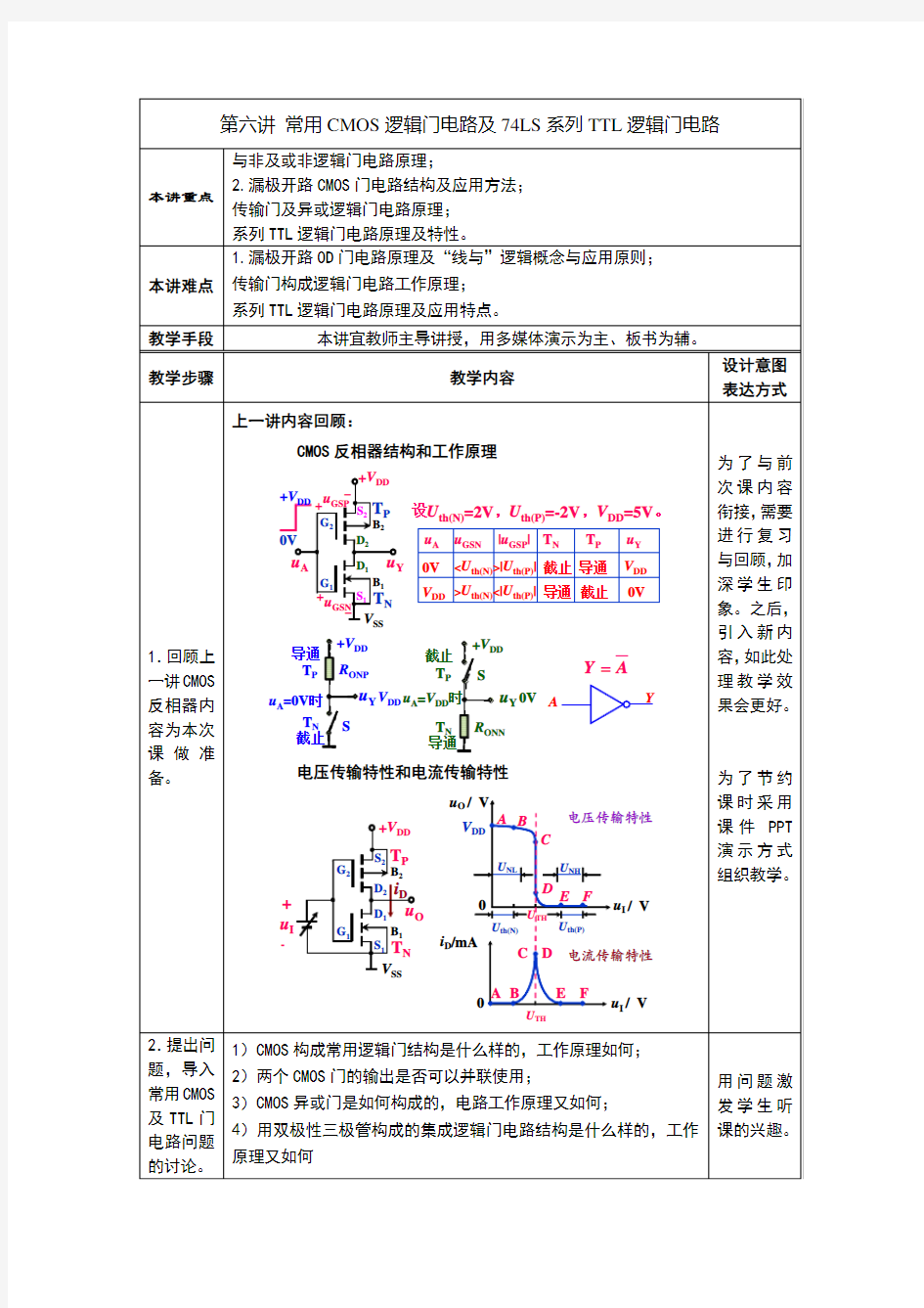 教案.第六讲常用cmos逻辑门电路及74ls系列ttl逻辑门电路