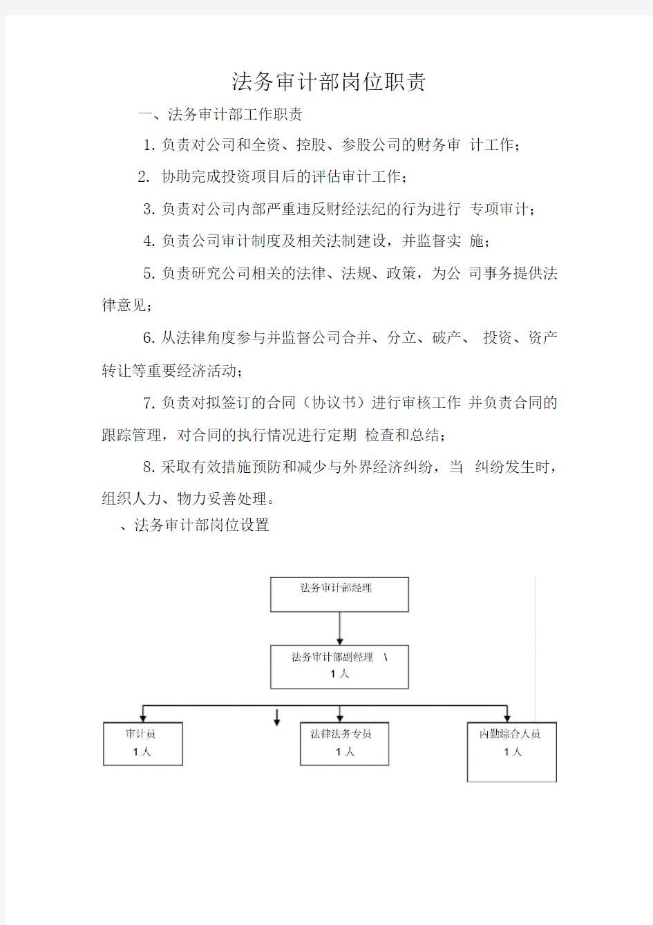 法务审计部岗位职责