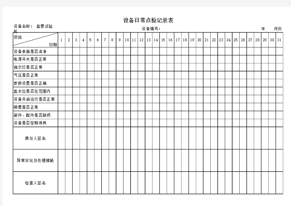 盐雾试验机日常保养点检记录表