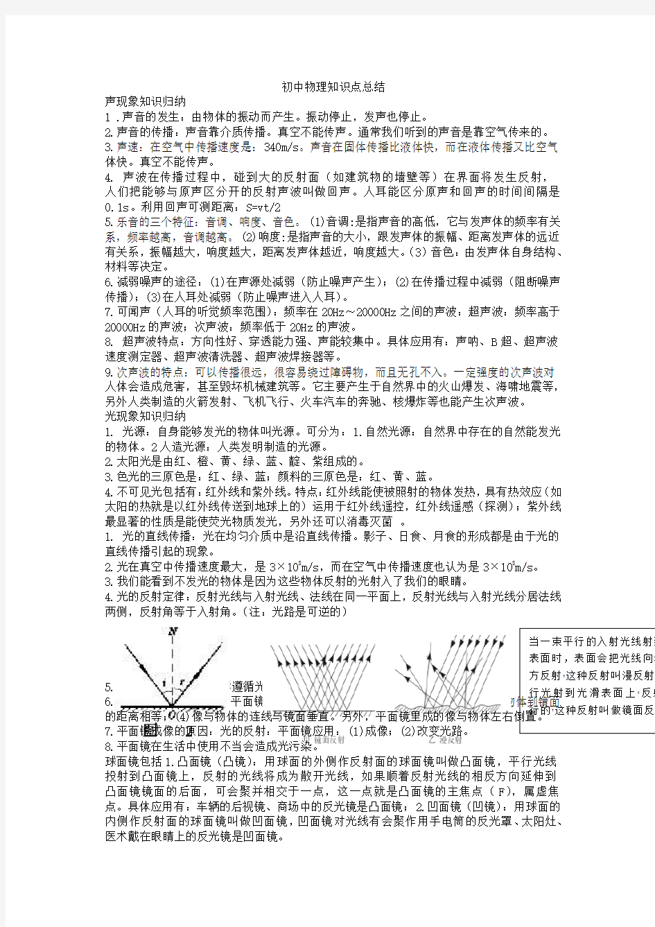 人教版初中物理知识点总结