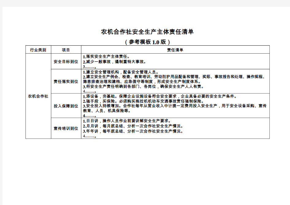 农机合作社安全生产主体责任清单