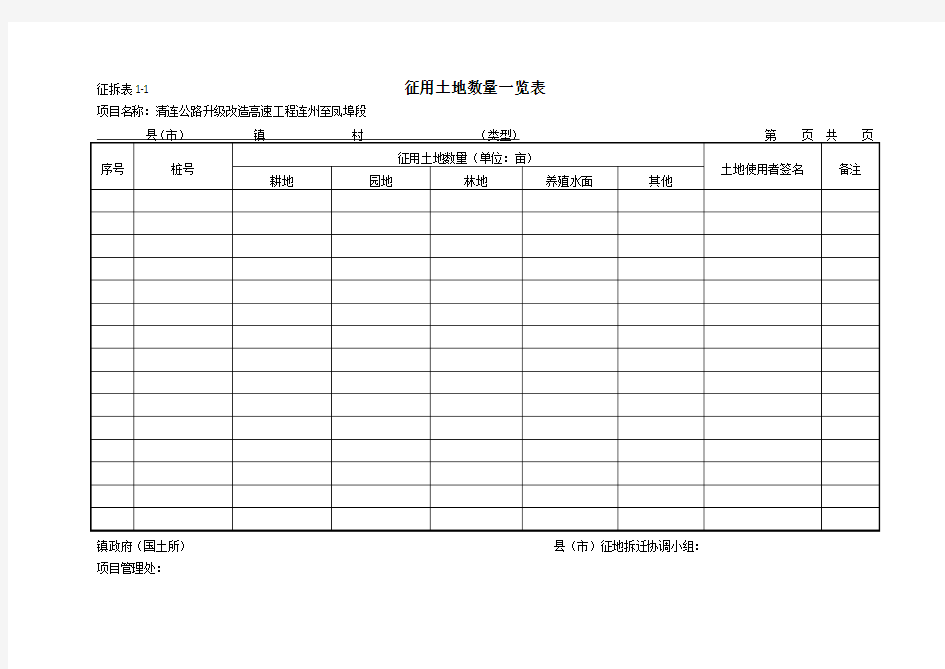 征地拆迁表格