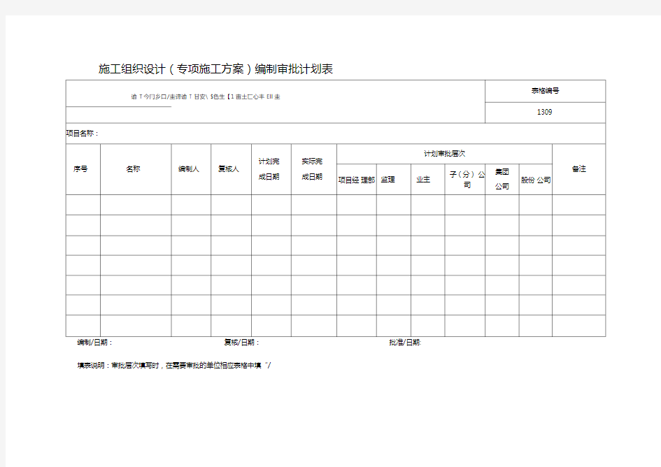 专项施工方案编制审批计划表