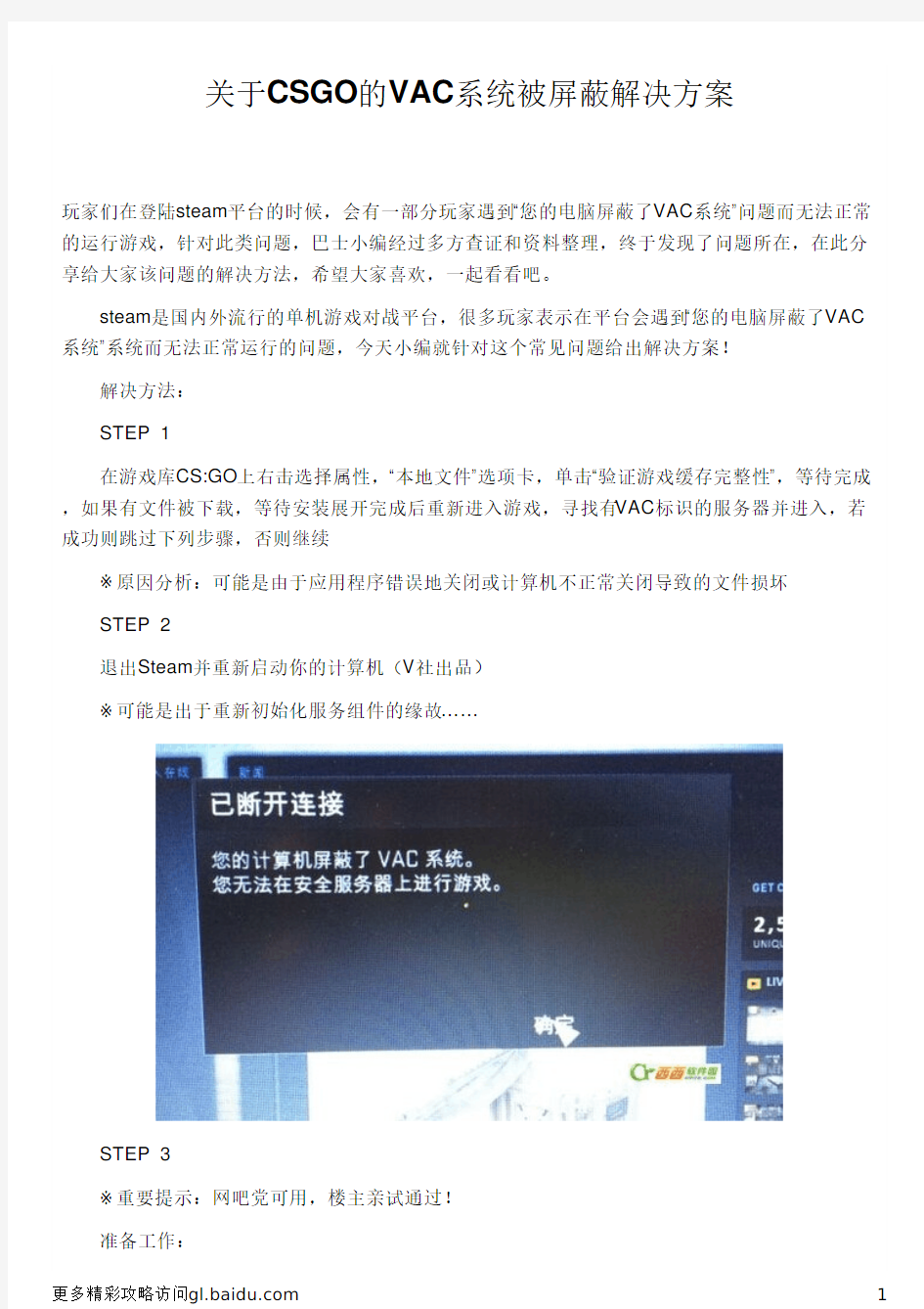 关于CSGO的VAC系统被屏蔽解决方案