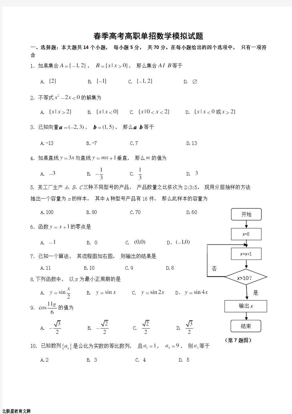 高考高职单招数学模拟试题-(1) (1)