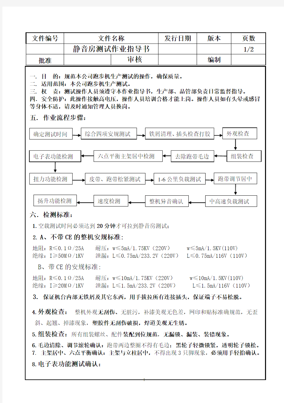 跑步机静音房测试作业指导书