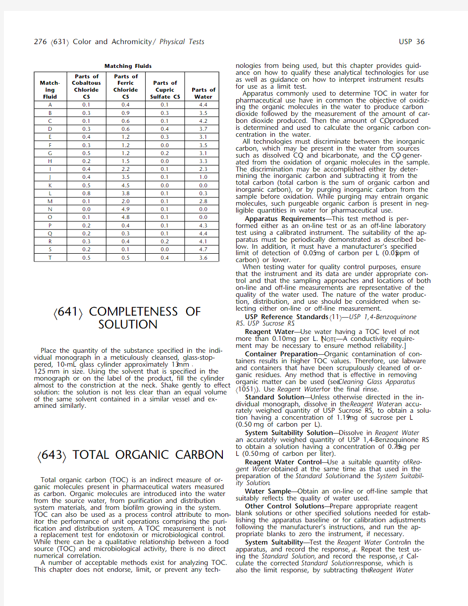 USP 641 Completeness of solution溶液澄清度