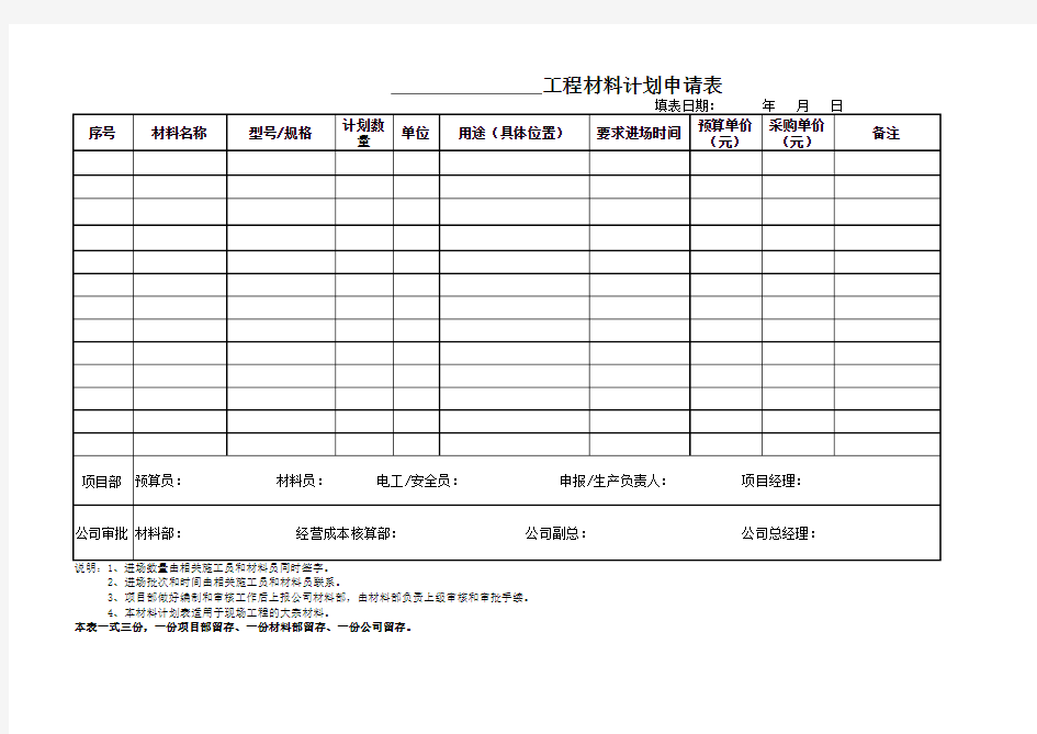 材料计划申请表 