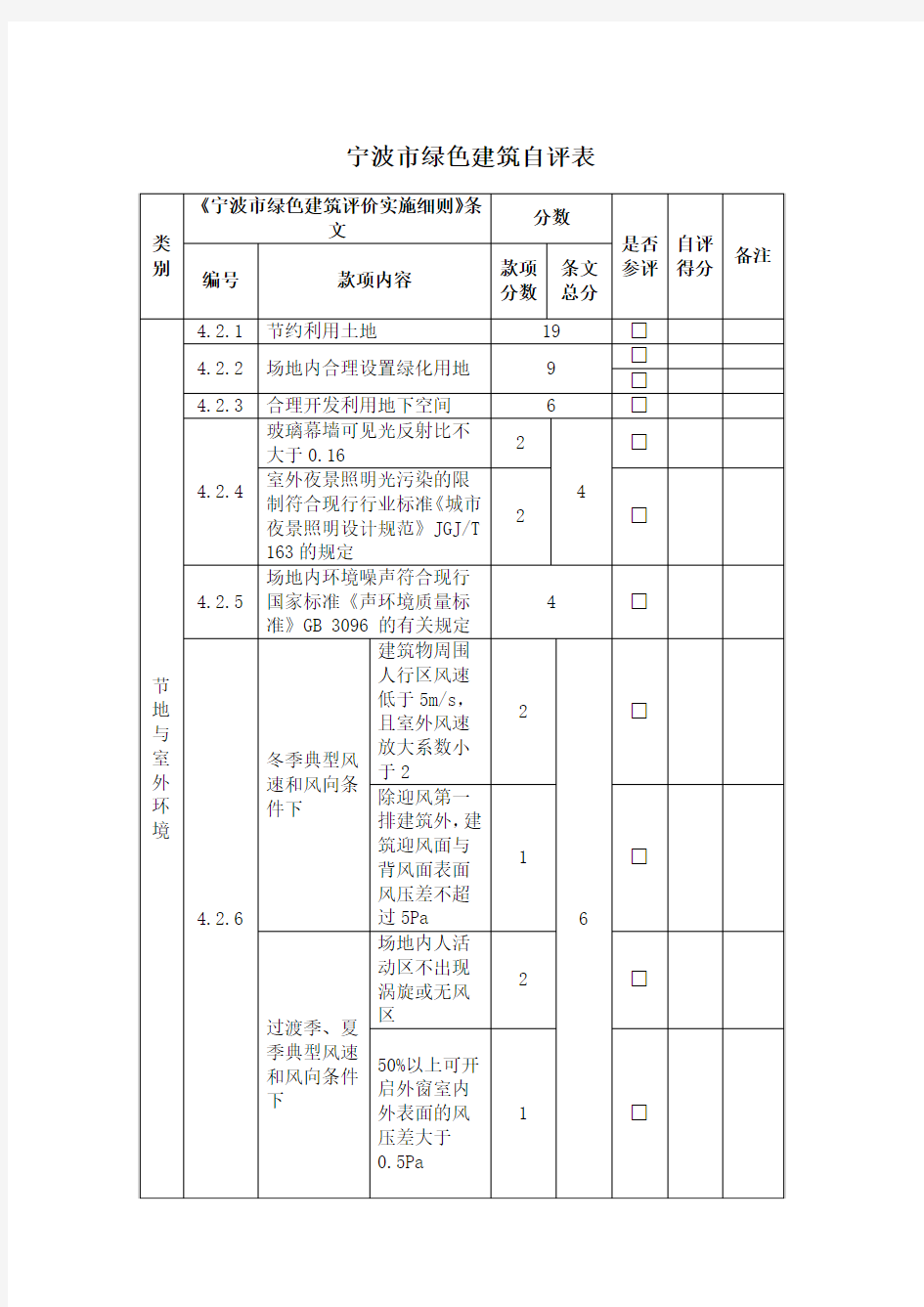 宁波市绿色建筑自评表