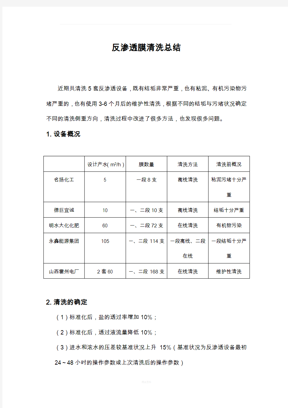 反渗透膜清洗总结