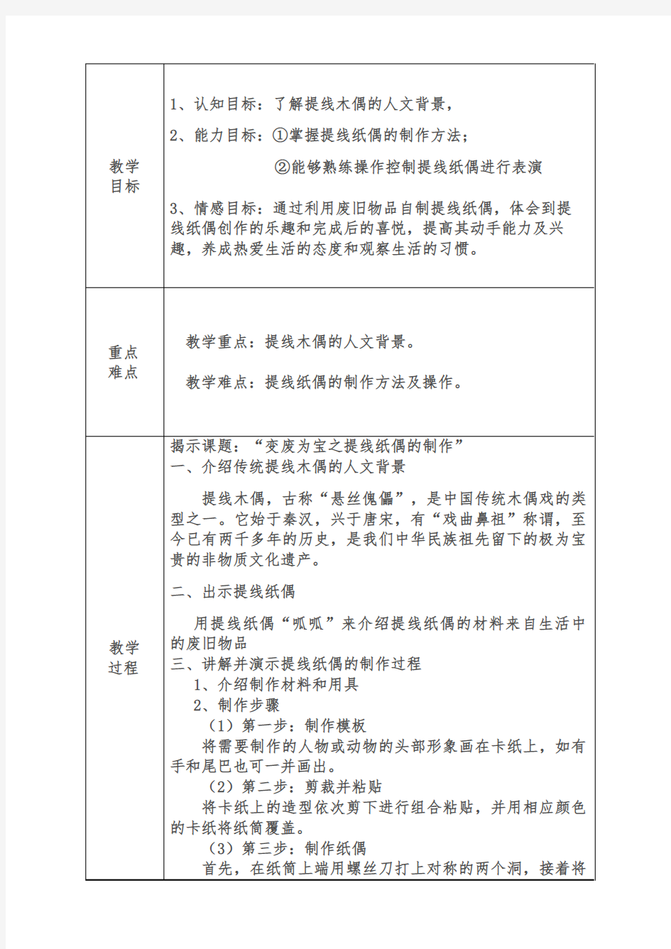 幼儿园大班美术微课教案：变废为宝之提线纸偶的制作