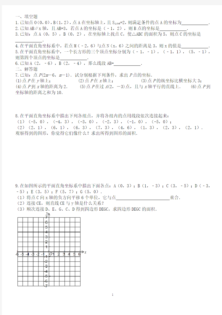 平面直角坐标系基础篇