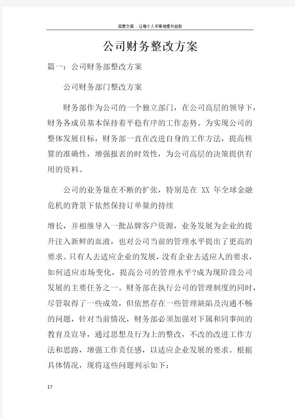 公司财务整改方案