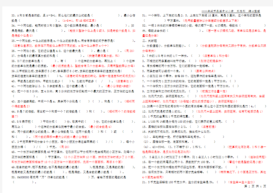 小学数学总复习易错题集(精心整理版)