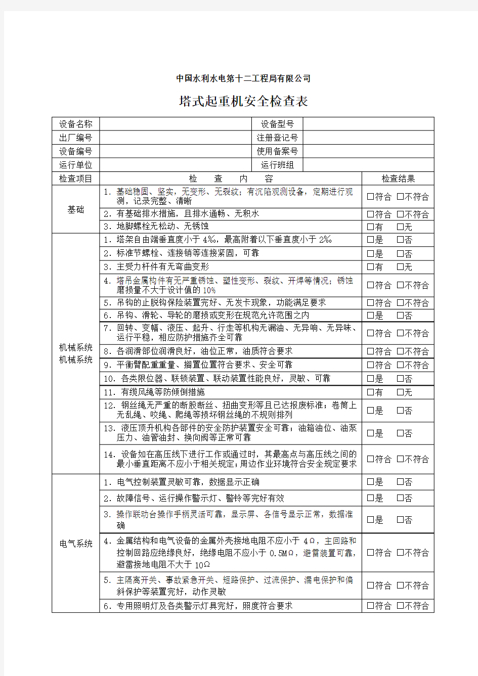 77-塔式起重机安全检查表