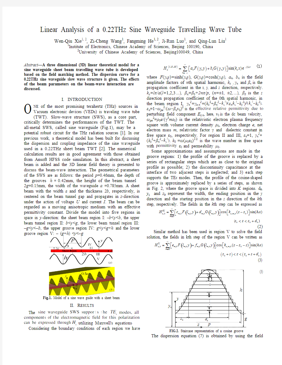 IR-MMWTHz 2014Linear Analysis of a 0.22THz Sine Waveguide Travelling Wave Tube