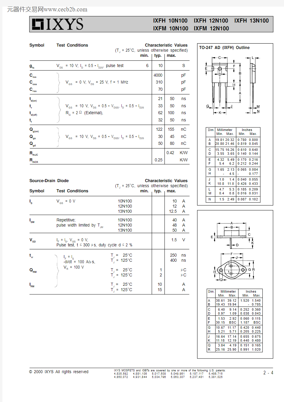 IXFM12N100中文资料