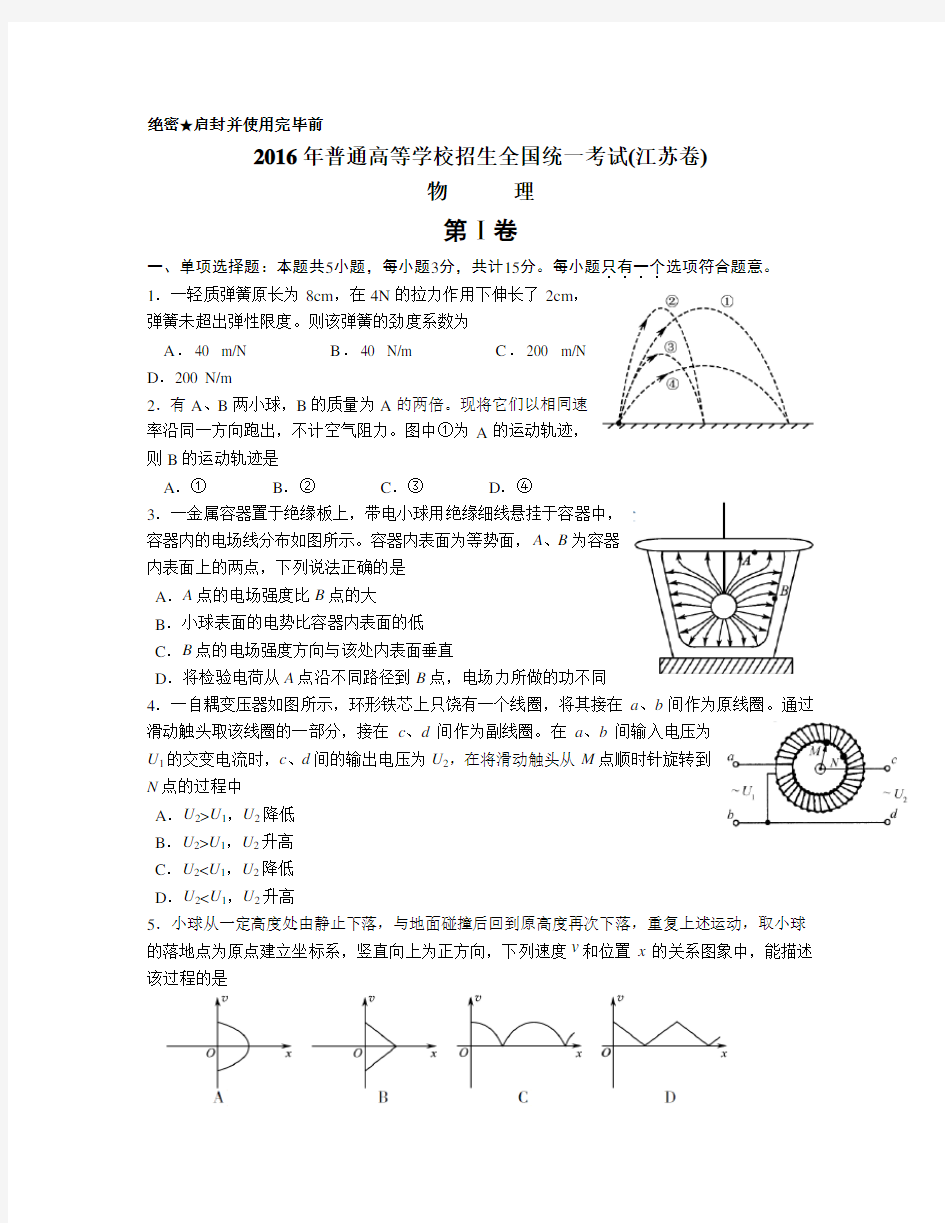 2016年年高考理综试题(江苏卷)