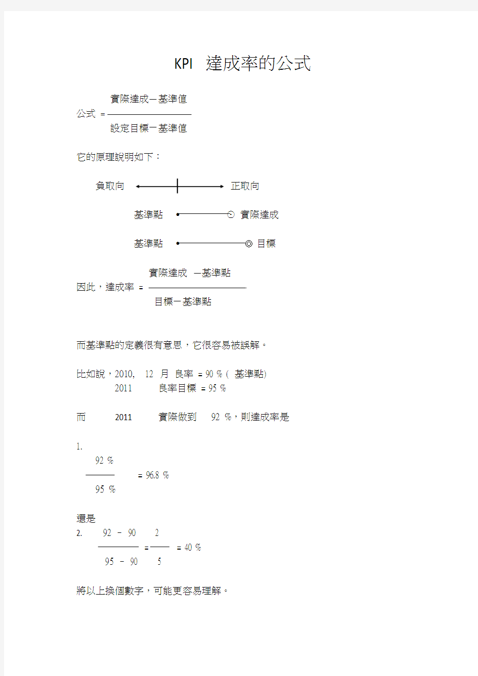 KPI 达成率的公式