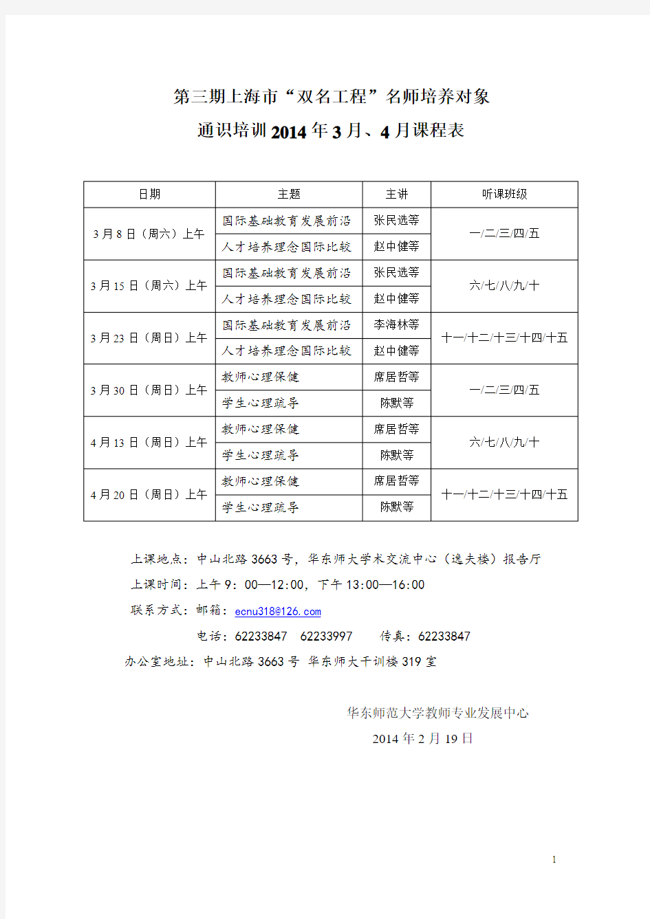 第三期上海市双名工程”名师培养对象