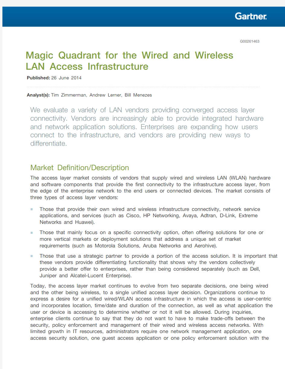 Gartner Wired and WLAN Magic Quadrant (2014)