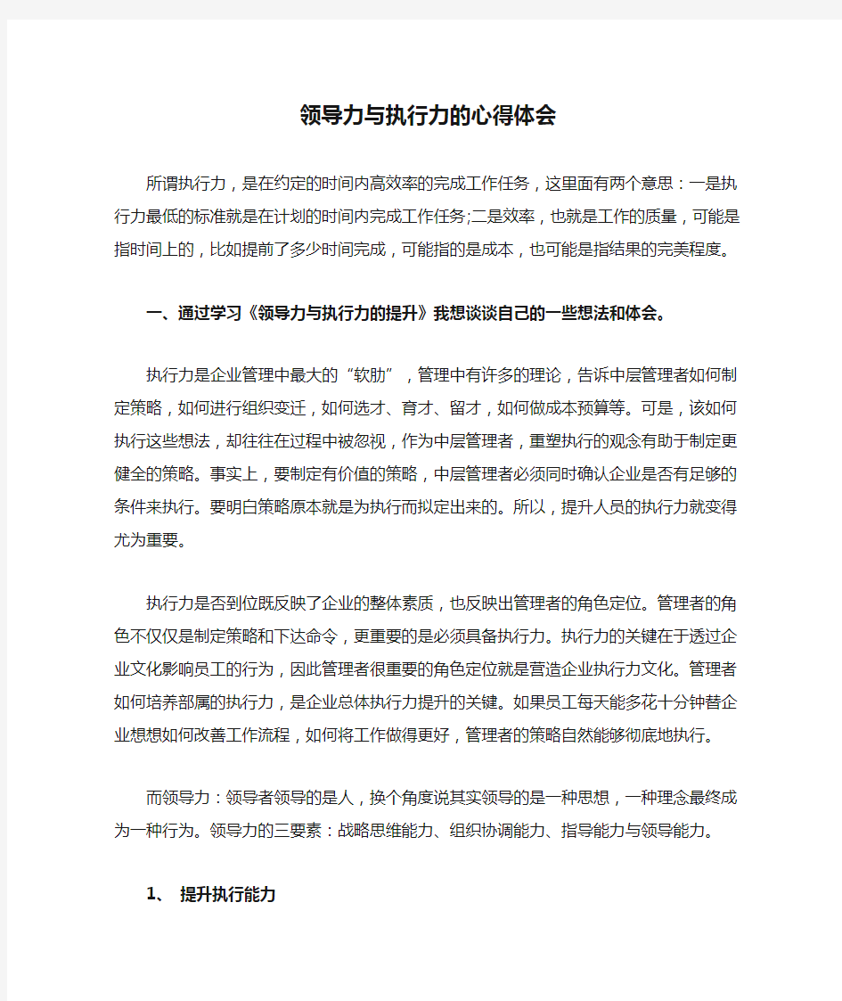 领导力与执行力的心得体会