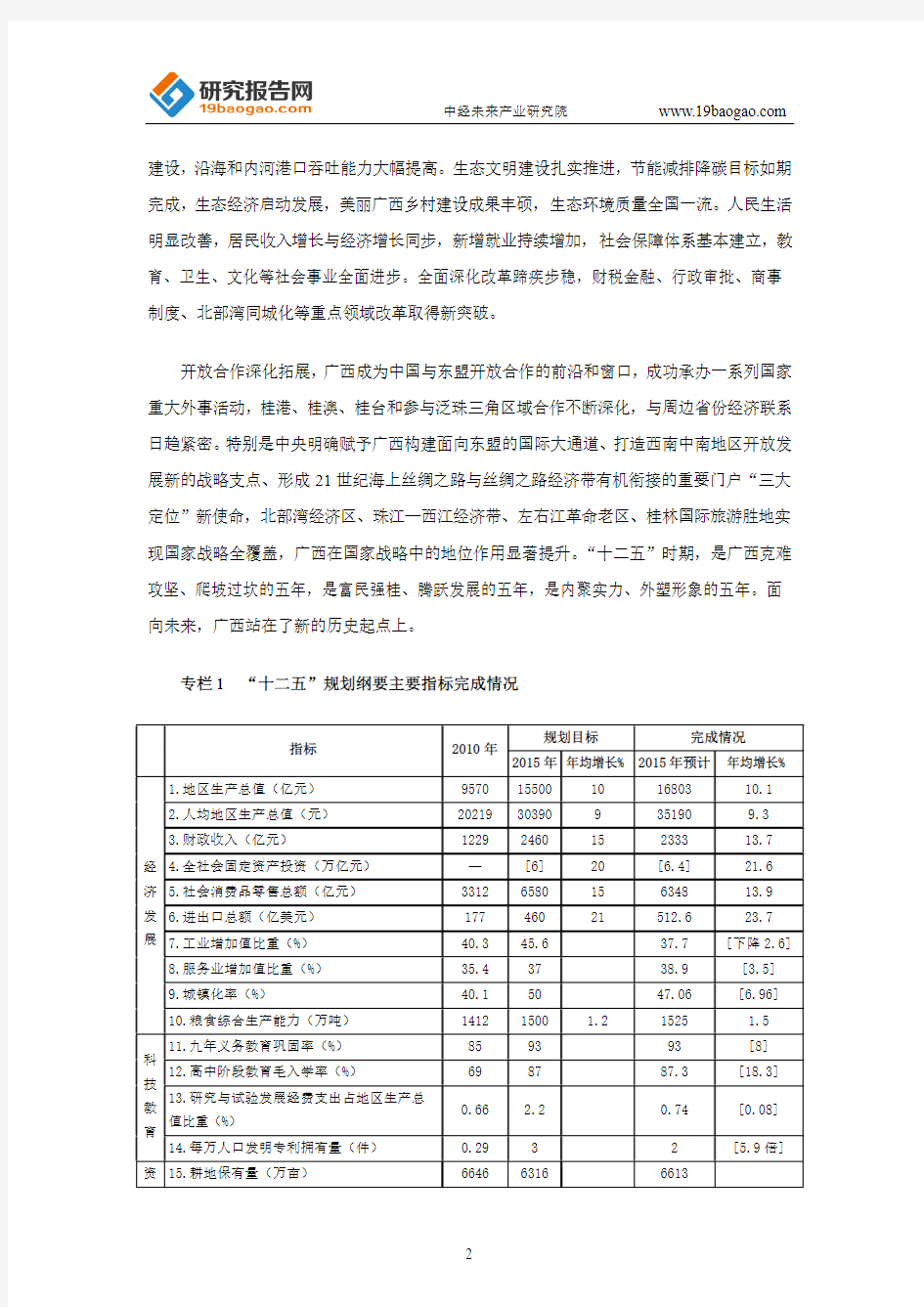 广西壮族自治区国民经济和社会发展第十三个五年规划纲要