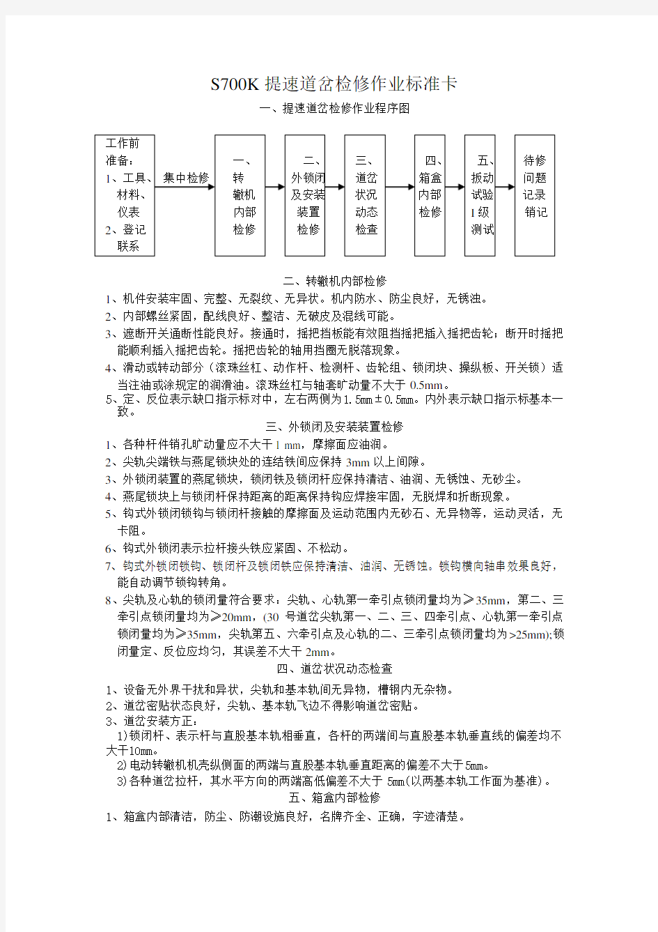 S700K提速道岔检修作业标准卡