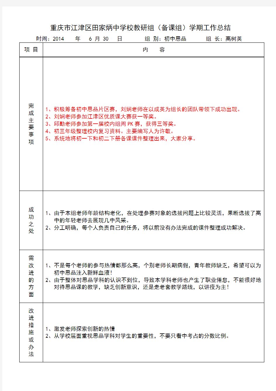 初中思品教研组工作总结