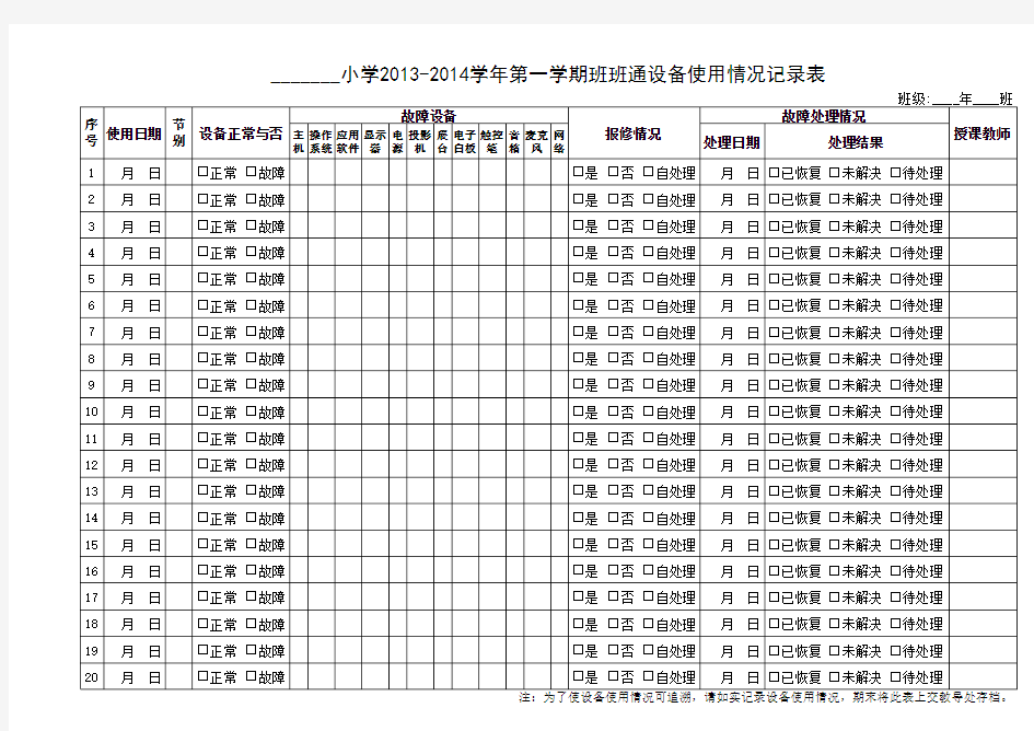 班班通设备使用情况记录表