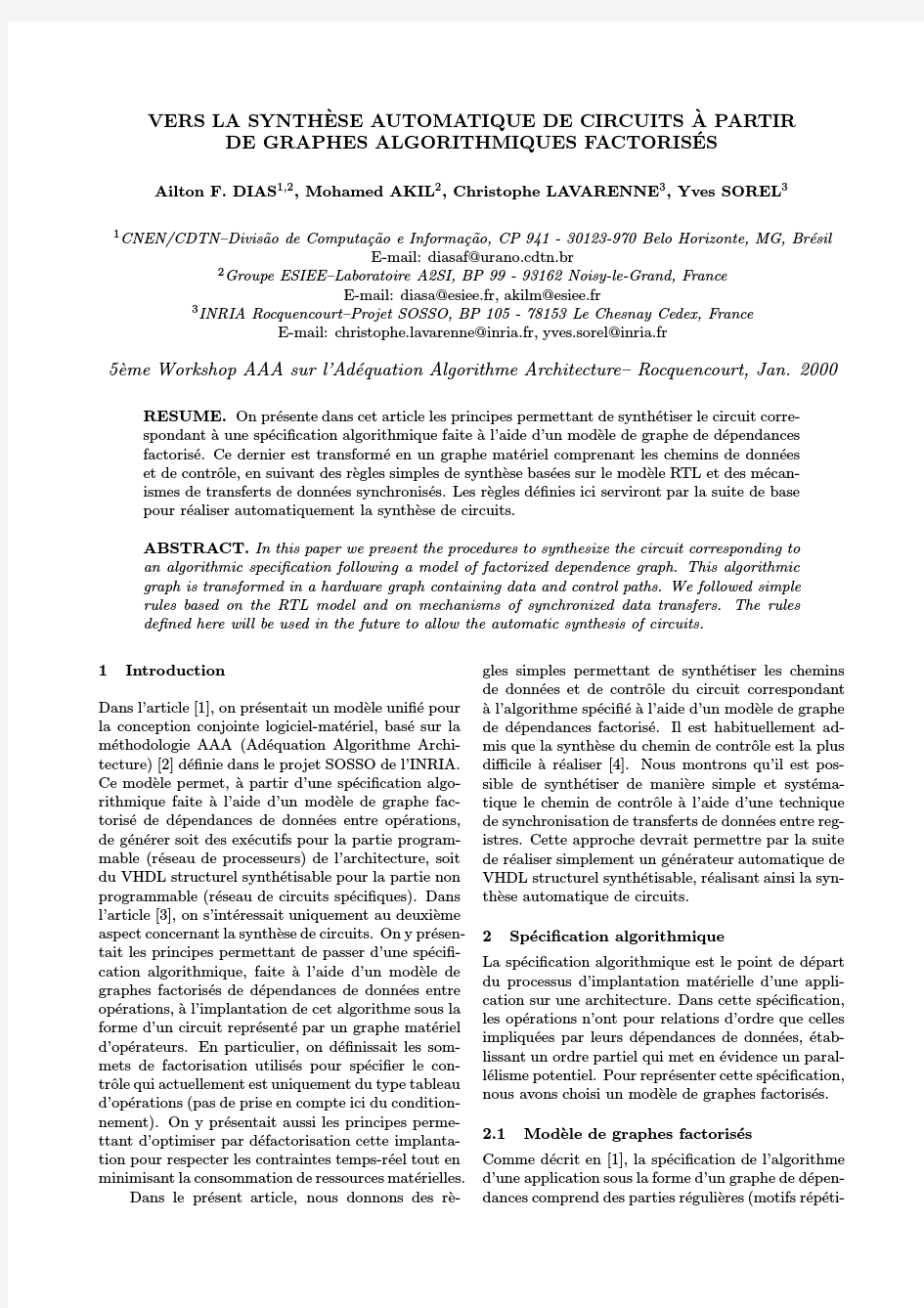 VERS LA SYNTHèSE AUTOMATIQUE DE CIRCUITS àPARTIR DE GRAPHES ALGORITHMIQUES FACTORISéS