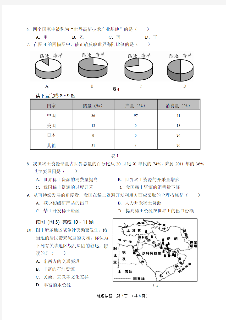 广东省2015年中考地理模拟试题(一)