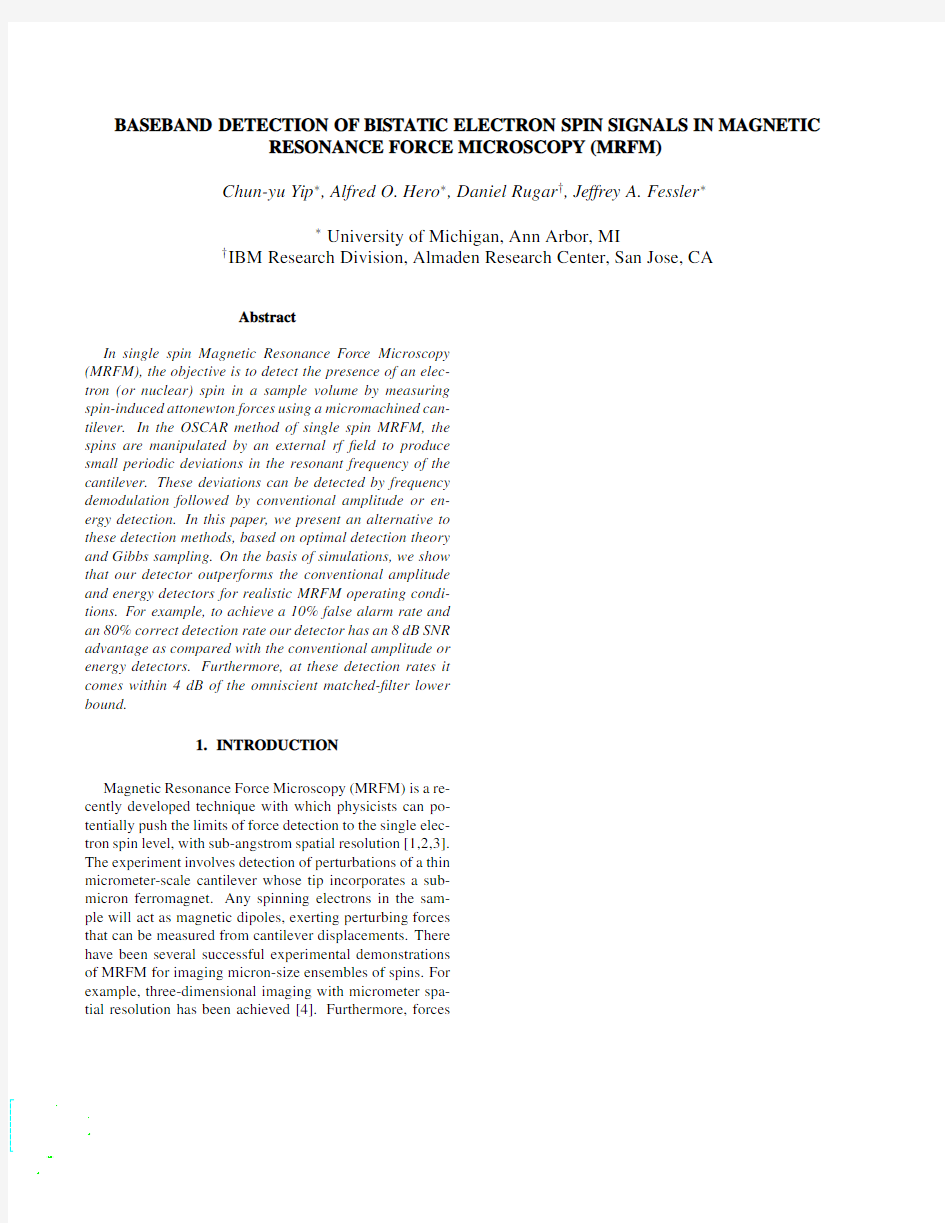 Baseband Detection of Bistatic Electron Spin Signals in Magnetic Resonance Force Microscopy