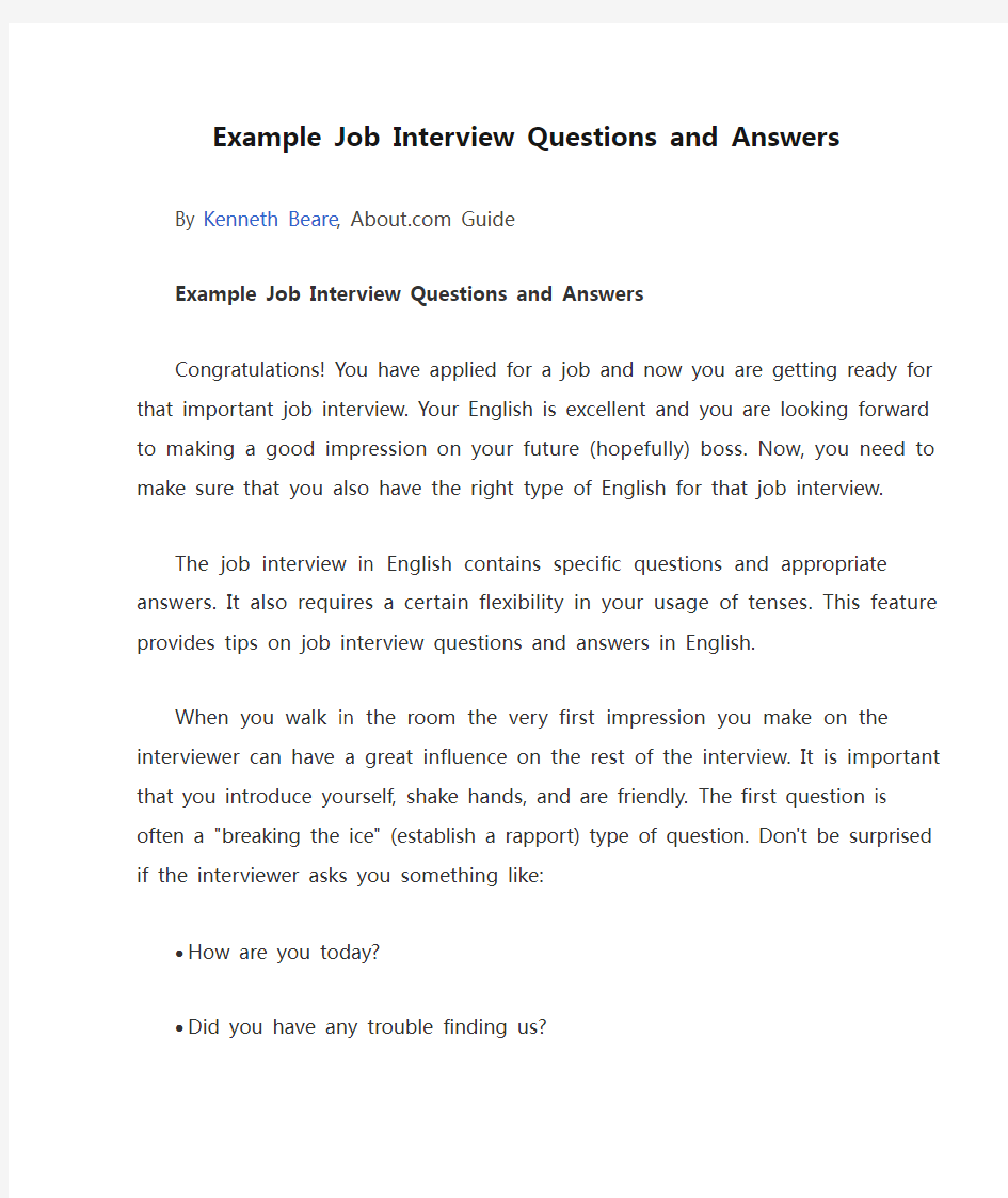Example Job Interview Questions and Answers