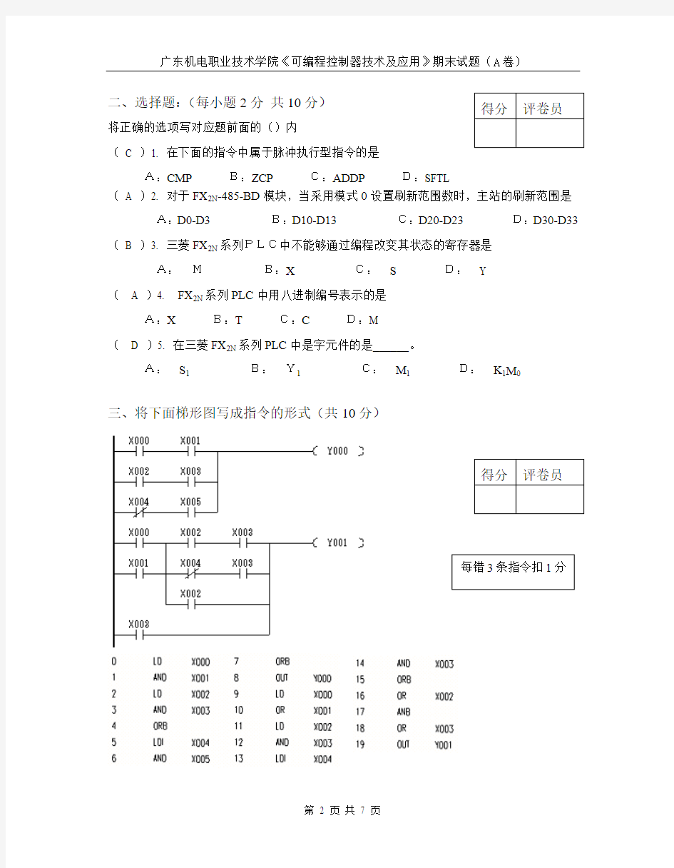 可编程控制器技术A(广东机电职业技术学院)