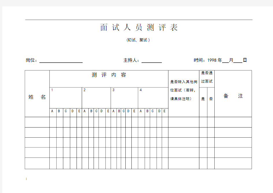 面试人员测评表模板